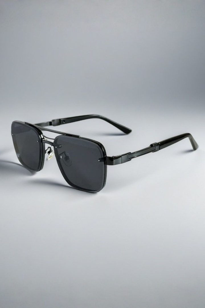 Distinctive men's square aviator sunglasses. Gold metal frame and gradient lenses offer a sharp, modern look.