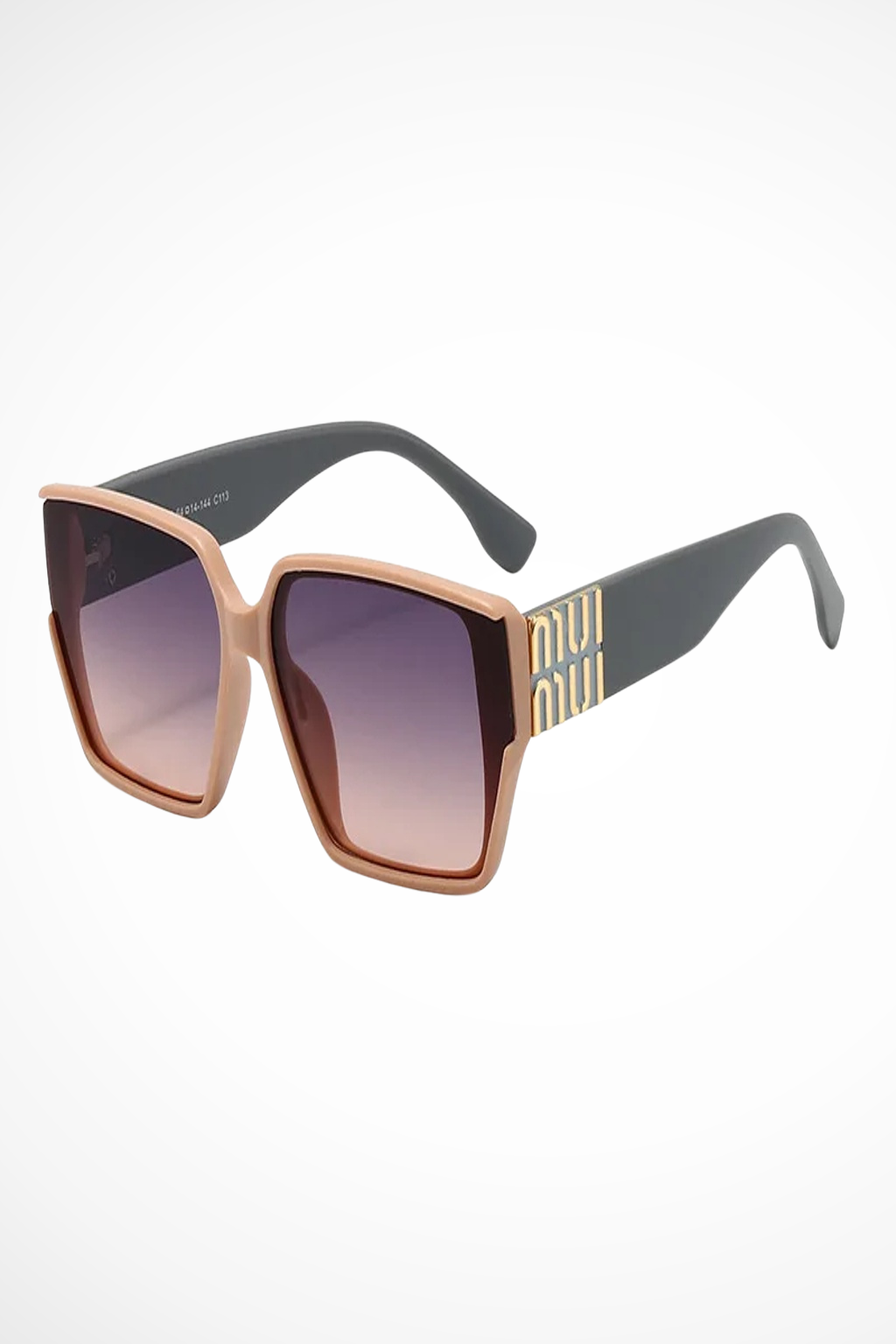 Trendy women's oversized square gold detail sunglasses for a chic look. UV protection eyewear.