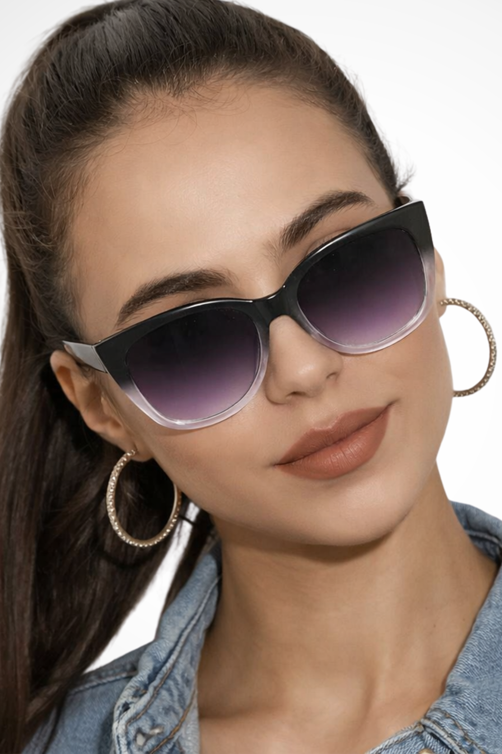 Women's oversized cat eye sunglasses with stylish gradient black frames for a chic fashion accessory.
