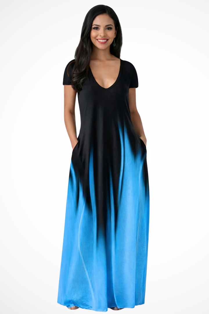 Women's ombre V-neck short sleeve casual maxi dress, perfect for summer comfort.