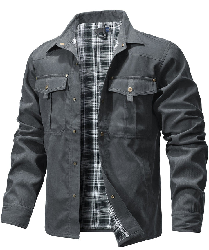 Men's flannel-lined jacket, insulated for superior cold weather protection.