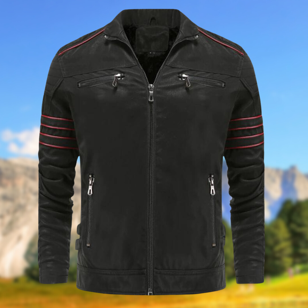 Men's slim-fit casual jacket with stylish accent stripes, versatile outerwear for modern fashion.