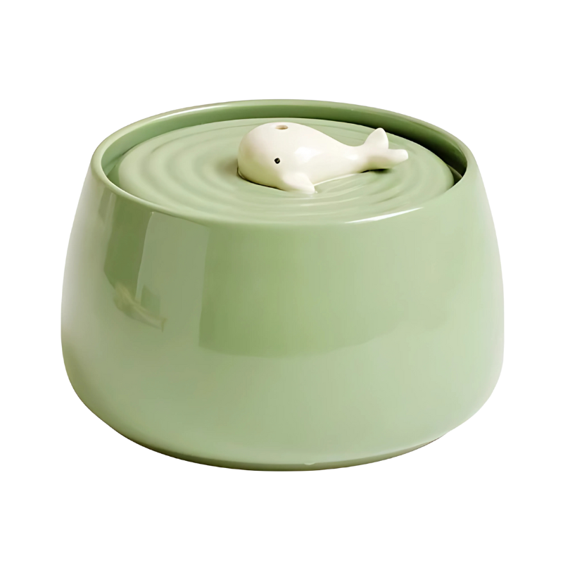 Clean, flowing water in a Siporia ceramic pet fountain for cats & dogs. Encourages hydration with filtered water.