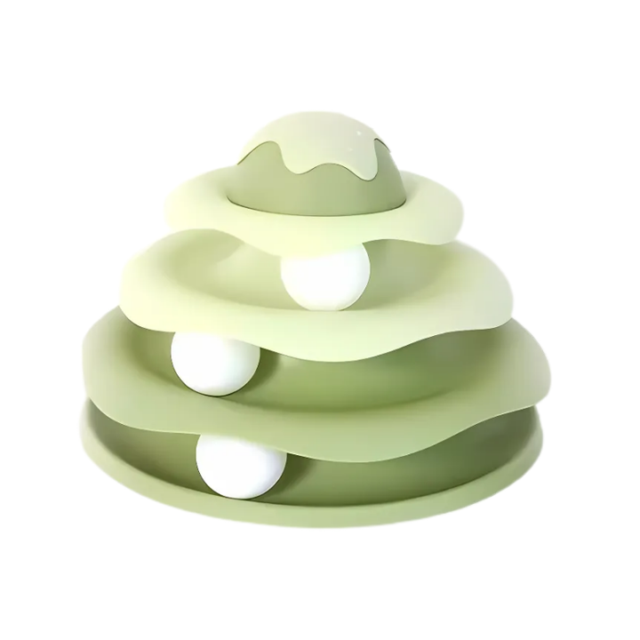 Durable interactive cat toy: PawTornado spinning play tower for endless feline fun.