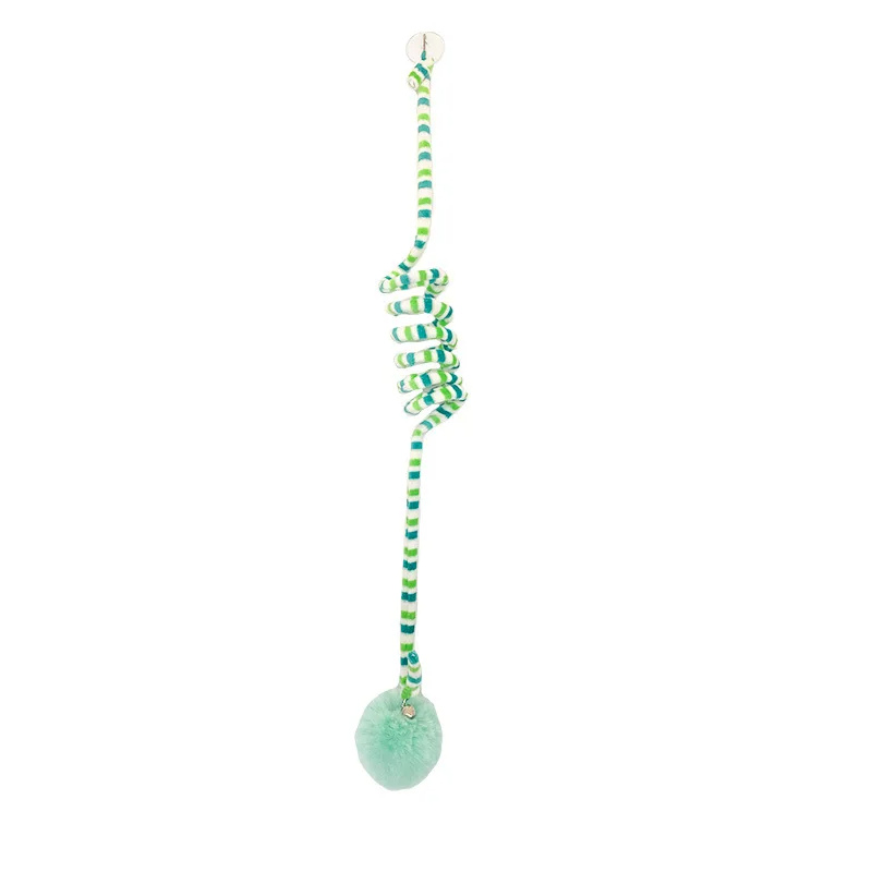 Spiral hanging cat toy with bell, an interactive tool for feline play, exercise & pet enrichment.