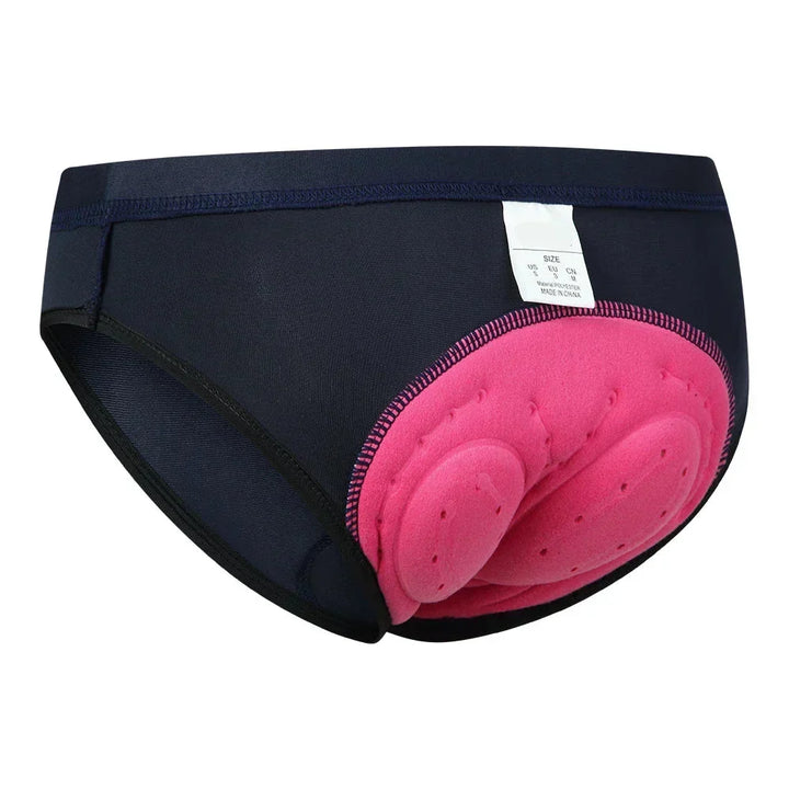 Flat lay of women's cycling underwear, black, highlighting the padded area for superior comfort & activewear support.