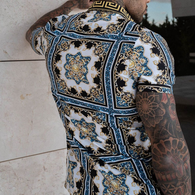 Versatile men's summer fashion: short sleeve top and matching shorts for beach or everyday wear.