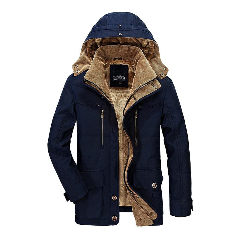Cozy men's hooded parka for superior winter warmth. Essential cold weather outerwear & casual jacket.