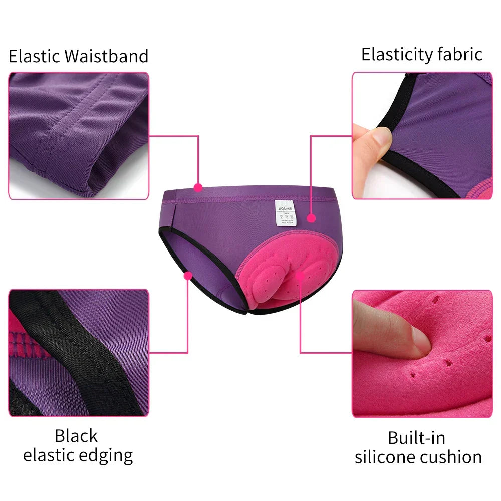 Breathable women's cycling underwear, comfort fit, perfect as a padded bike shorts liner for any sportswear activity.