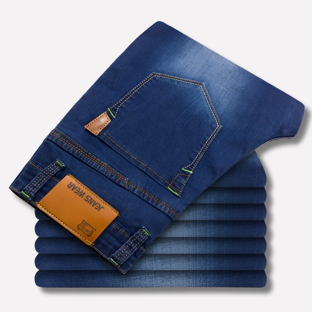 Men's classic straight leg jeans in a comfortable everyday fit, perfect for casual wear. Durable men's fashion.