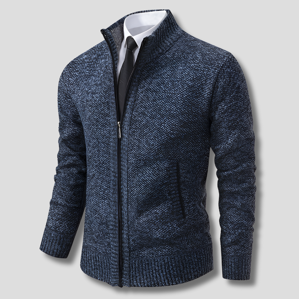 High-quality men's zipper knit sweater, modern long sleeve pullover for versatile and comfortable style.