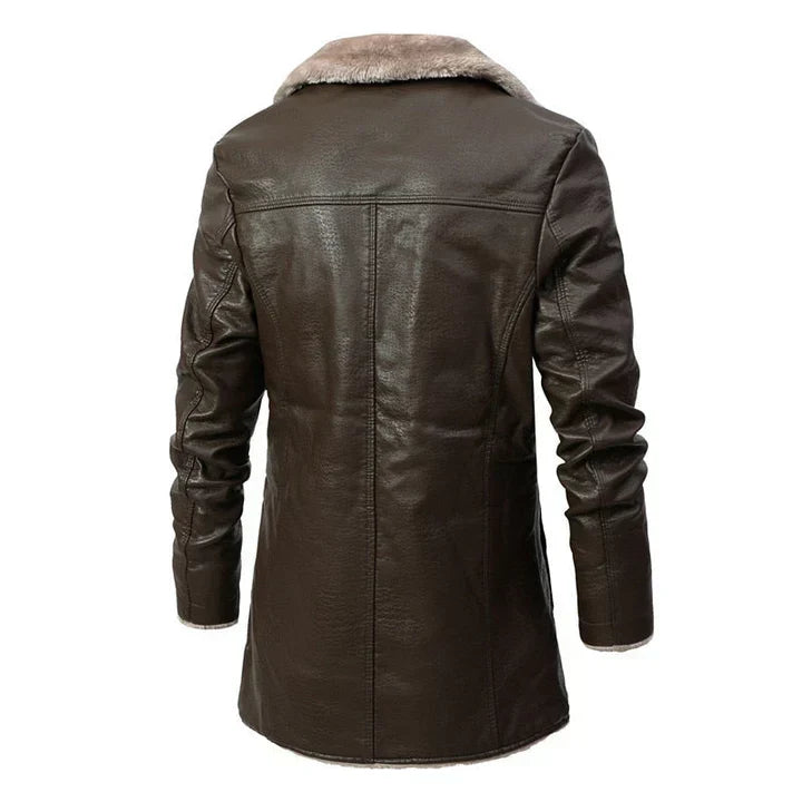 Men's stylish mid-length coat with a classic notched collar & button-down design, perfect for fall and winter.