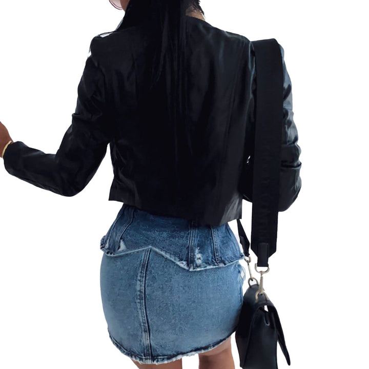 Classic women's short bomber jacket, a stylish essential for autumn fashion. Versatile fall outerwear.