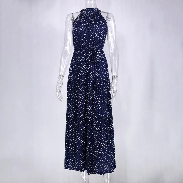 Polka dot maxi dress, elegant and flowy for women's summer style.