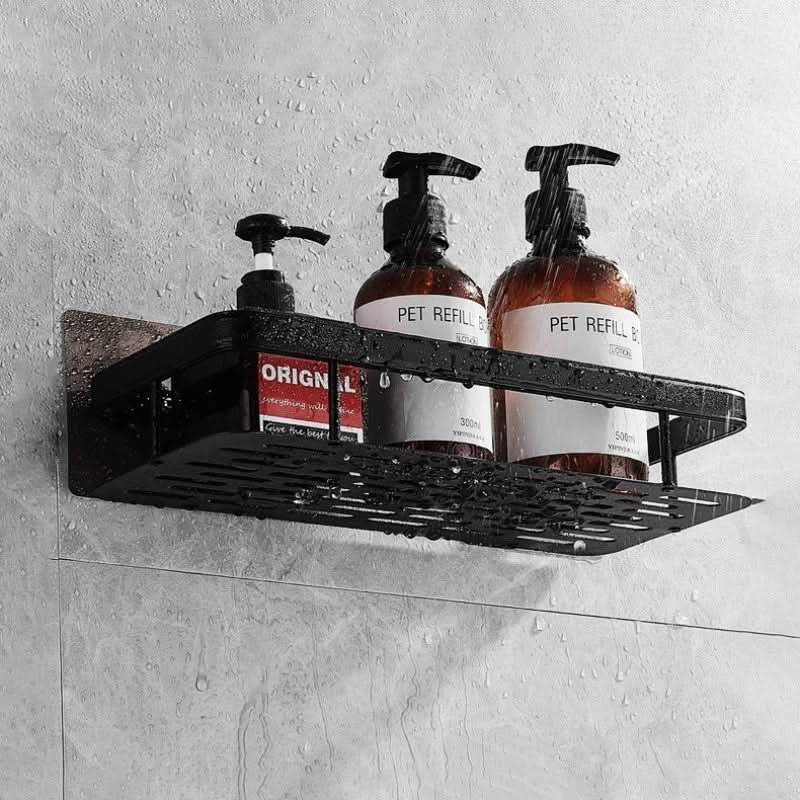 Space-saving no-drill two-tier corner shelf, ideal for decluttering bathrooms and organizing toiletries.