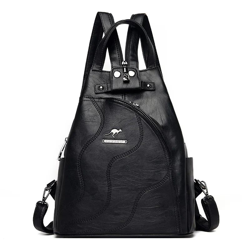 Versatile women's anti-theft leather backpack, secure zipper handbag for travel, work, and daily errands.