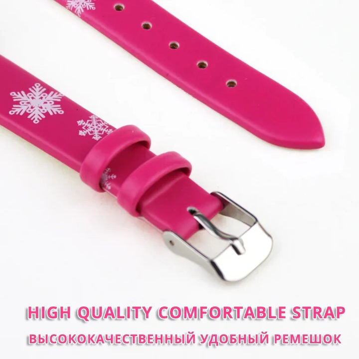 Kids' winter princess watch, educational time teacher with magical design & durable leather band.