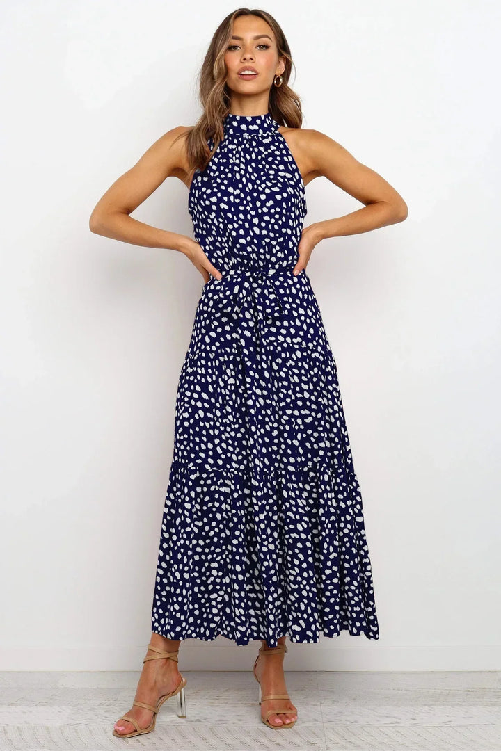 Casual polka dot maxi dress, women's summer fashion with a flowy feel.