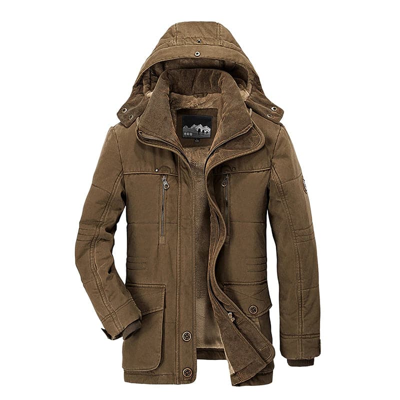 Stylish men's hooded parka coat, ideal for fall fashion, casual wear, and extreme winter protection.