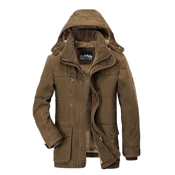 Stylish men's hooded parka coat, ideal for fall fashion, casual wear, and extreme winter protection.