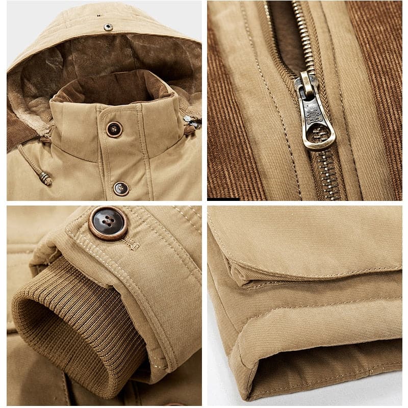 Premium men's hooded parka jacket, designed for ultimate warmth, comfort, and style in winter weather.