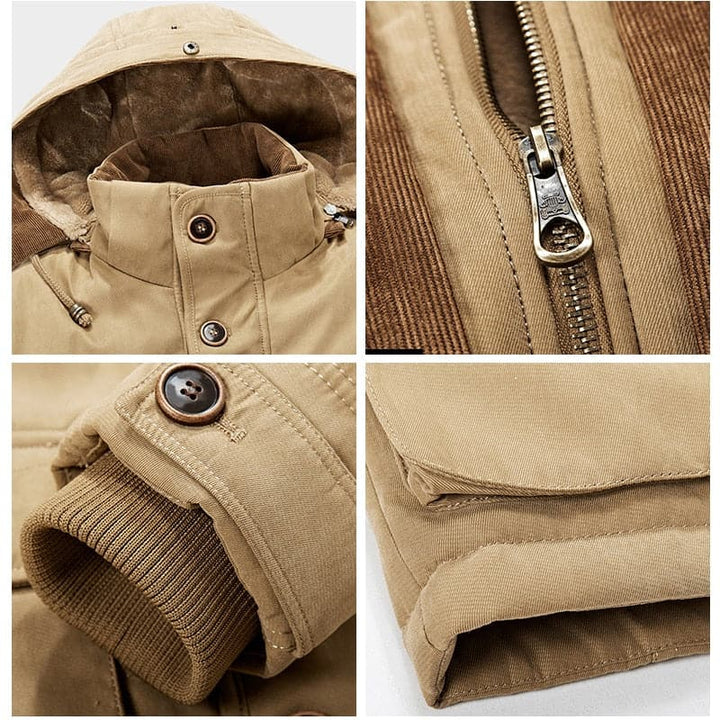 Premium men's hooded parka jacket, designed for ultimate warmth, comfort, and style in winter weather.