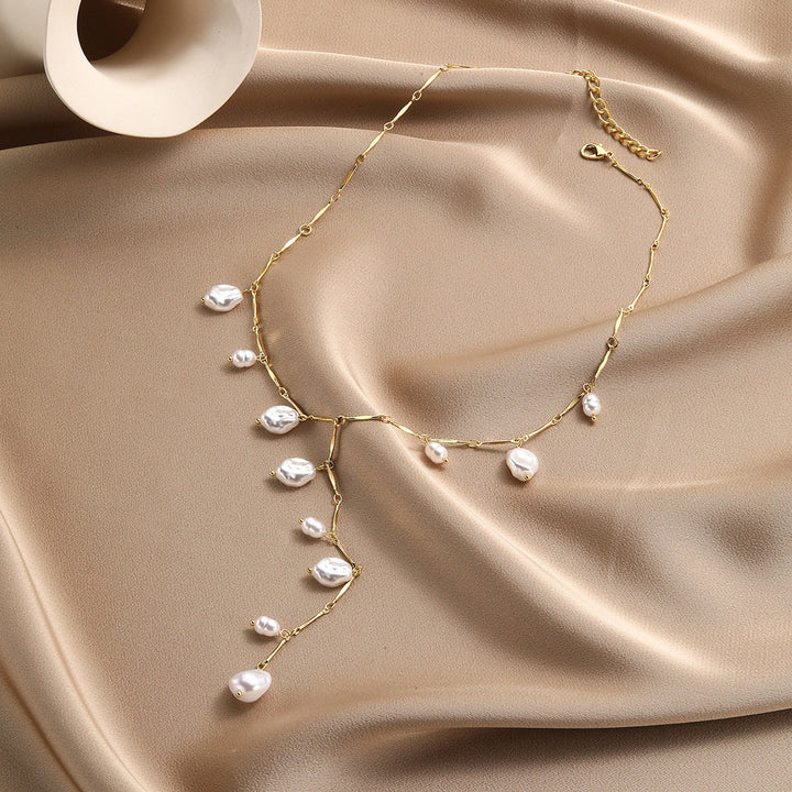 Women's cascading pearl waterfall necklace. Fashionable and elegant statement jewellery, a perfect gift.