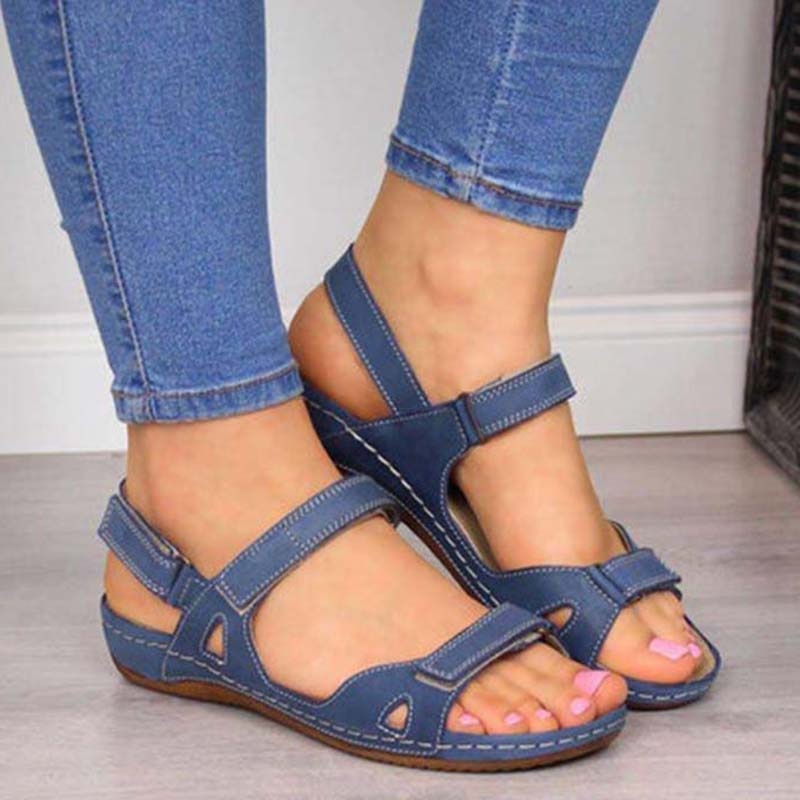 Women's orthopedic summer sandals with adjustable Velcro closure for comfortable walking and foot support.