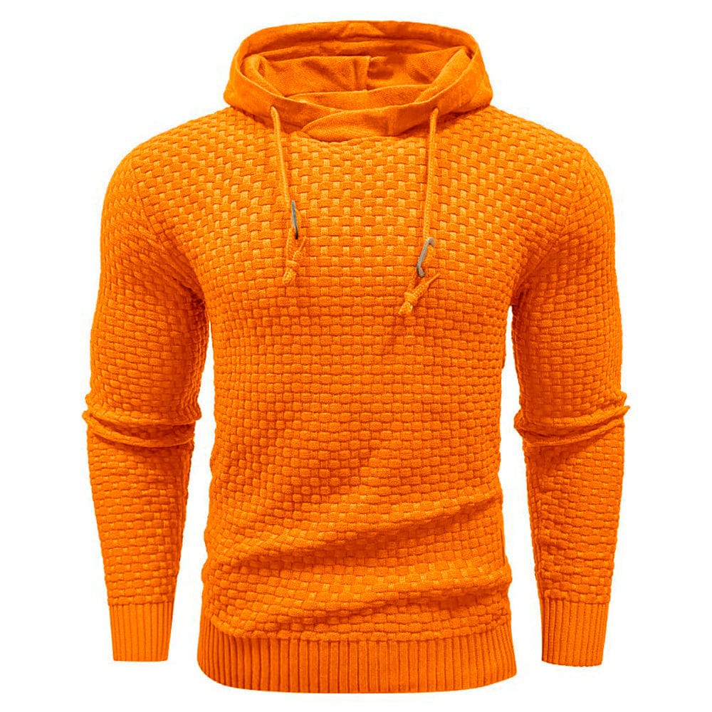 Man outdoors wearing a durable men's waffle hoodie, perfect for cool weather adventures.