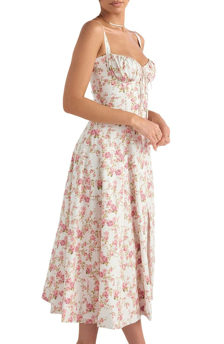 Comfortable floral midi dress for women, perfect for summer parties. Stylish and flattering fit.