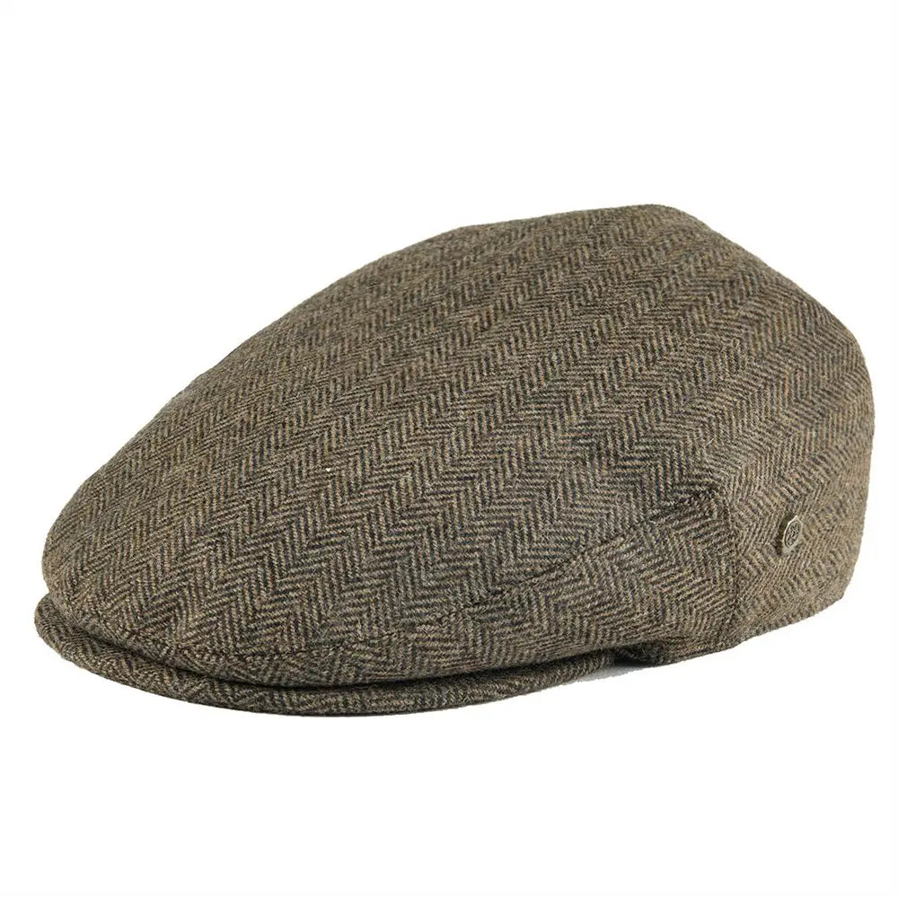 Men's fashion essential: herringbone flat cap paired with a smart jacket for classic style.