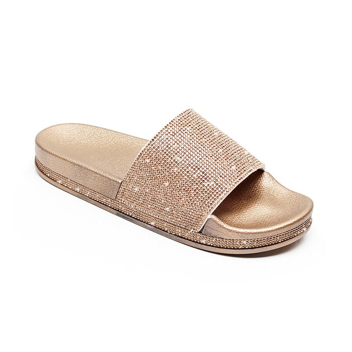 Summer-ready women's sandals, crystal slides for elegant and chic style.