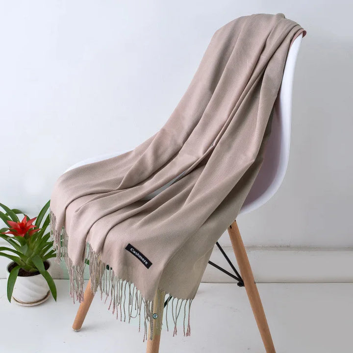 Soft & warm women's winter accessory, elegant luxury scarf, classic fall fashion.