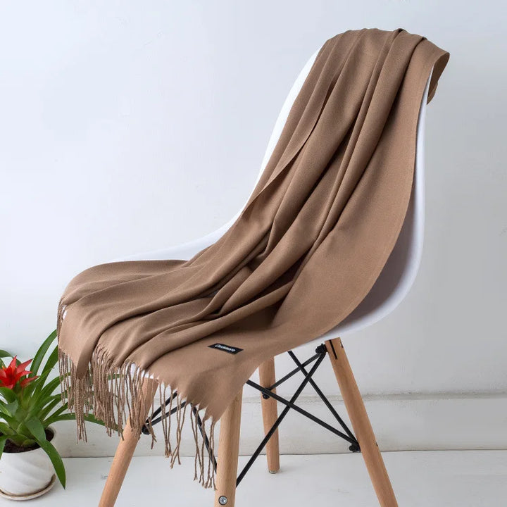 Warm elegant women's fall scarf, luxurious accessory, soft touch, classic style.