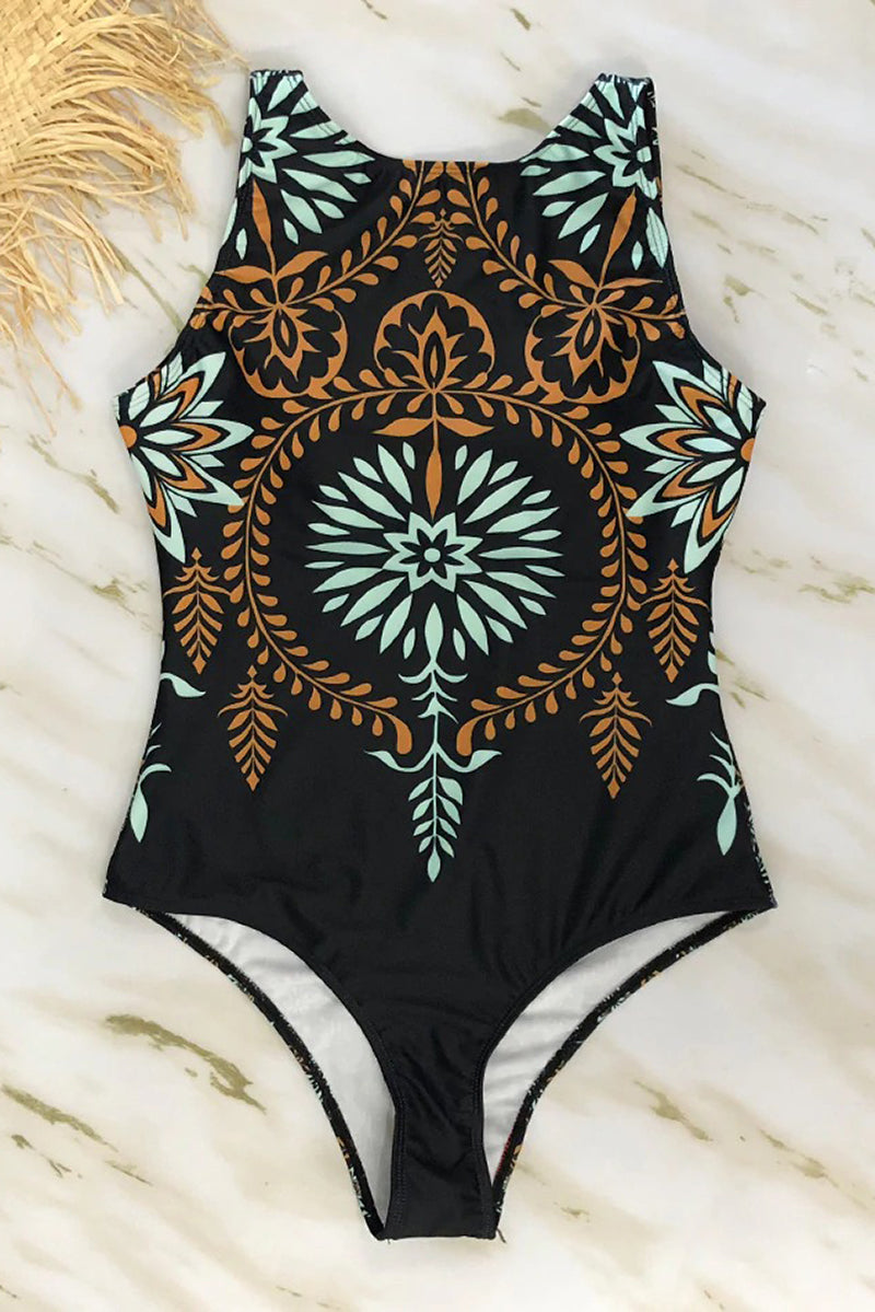 Stylish white high neckline women's swimsuit, a fashionable choice for summer beach and pool.