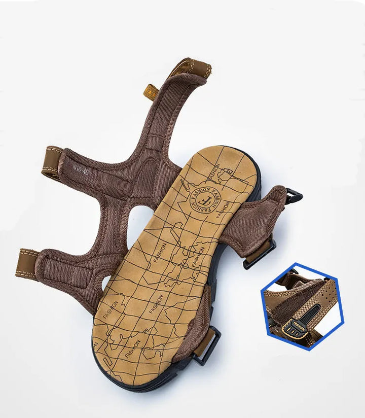 Orthopedic men's comfort sandals, deeply cushioned and supportive for walking, providing foot relief.