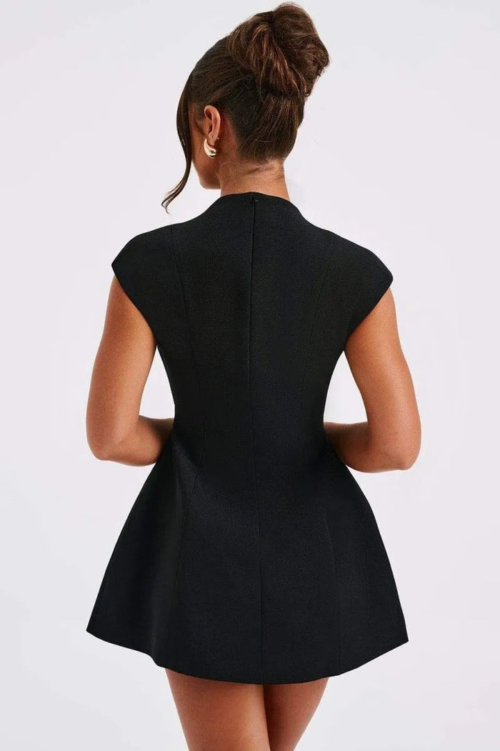 Women's chic mini dress: deep V-neck, cap sleeves & A-line cut. Stylish & elegant, perfect for versatile fashion wear.