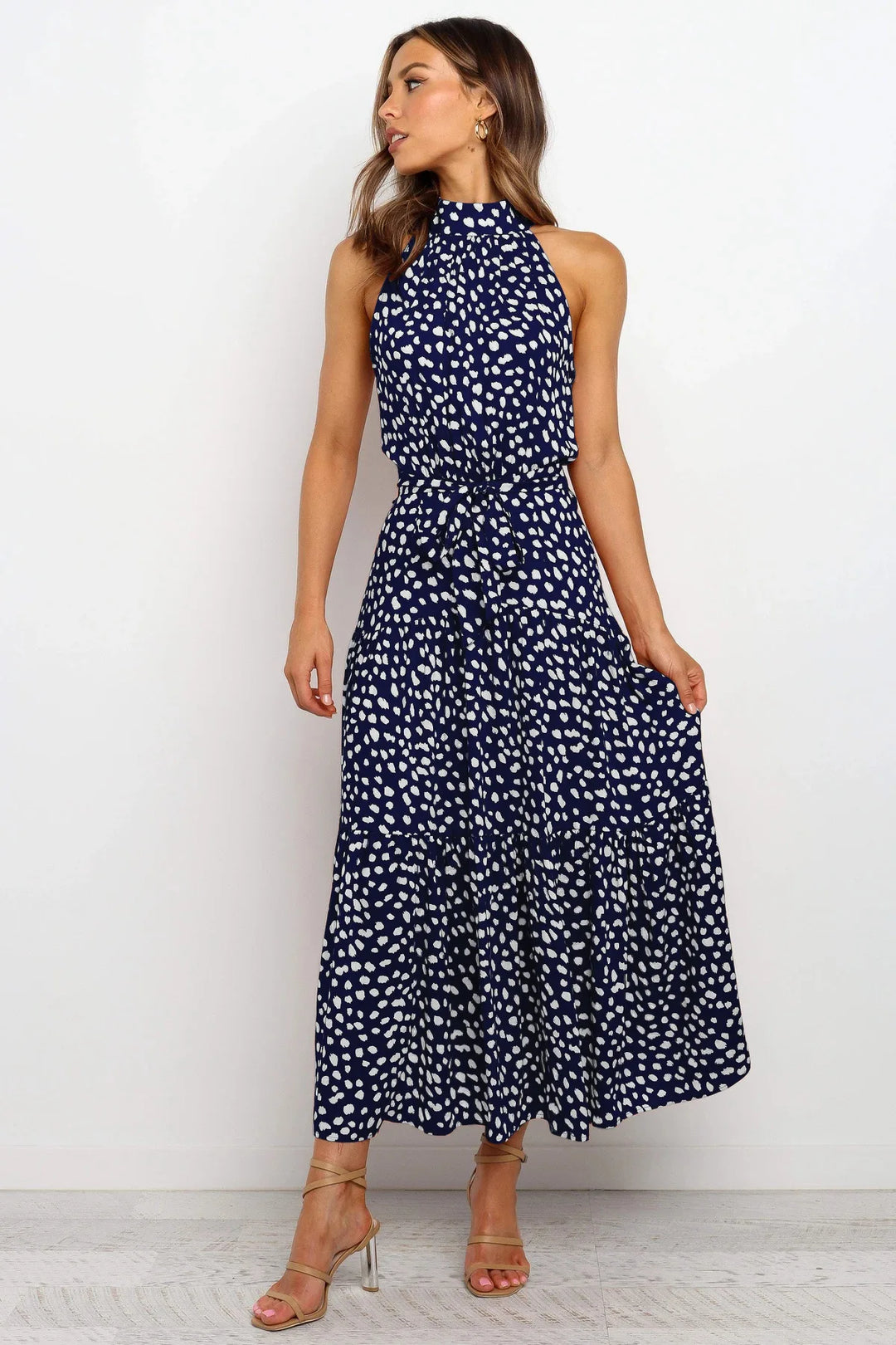 Flowy polka dot summer dress for women, casual yet chic.