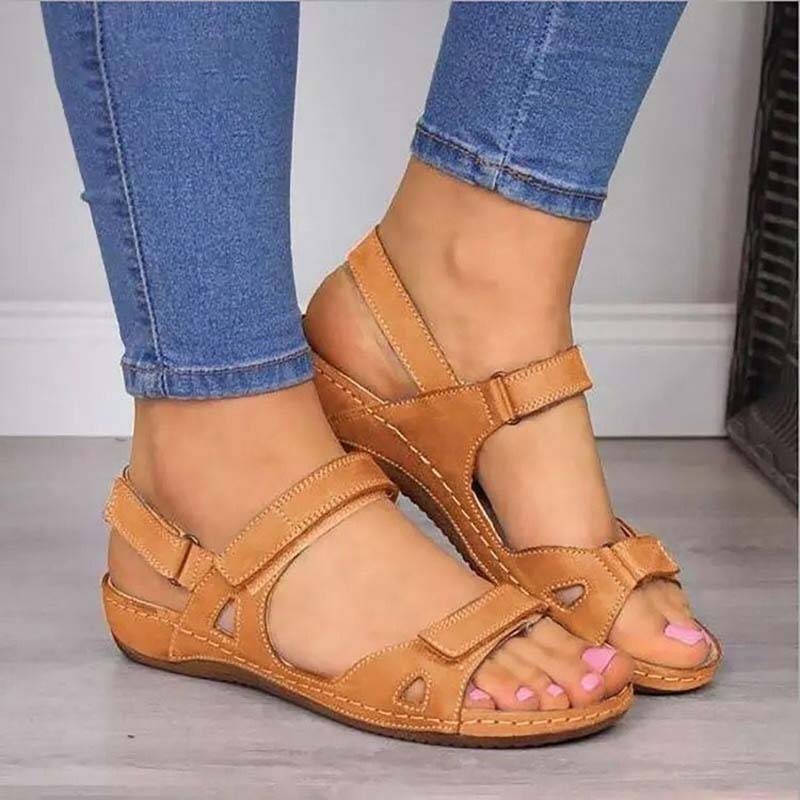 Casual women's summer sandals featuring orthopedic design & easy adjustable Velcro straps for superior comfort.