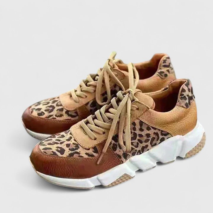 Plush women's leopard print walking shoes, combining stylish design with excellent comfort for daily walks.