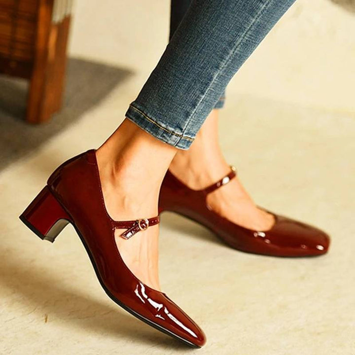 Stylish black women's block heels with therapeutic support for ultimate walking comfort.