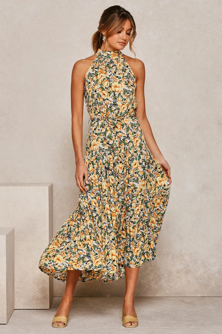 Elegant women's polka dot maxi dress, perfect for summer.