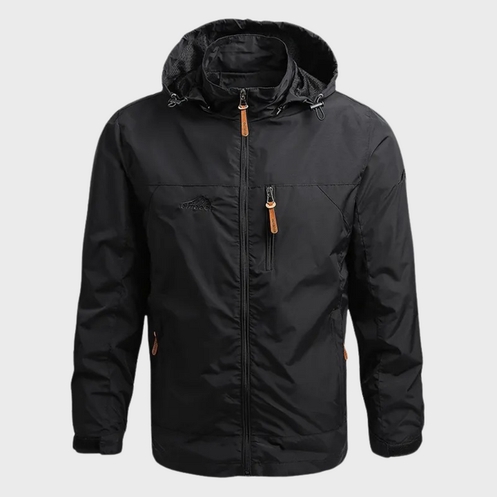 Men's lightweight hooded windbreaker jacket for activewear & casual outdoor protection. Weather-resistant outerwear.