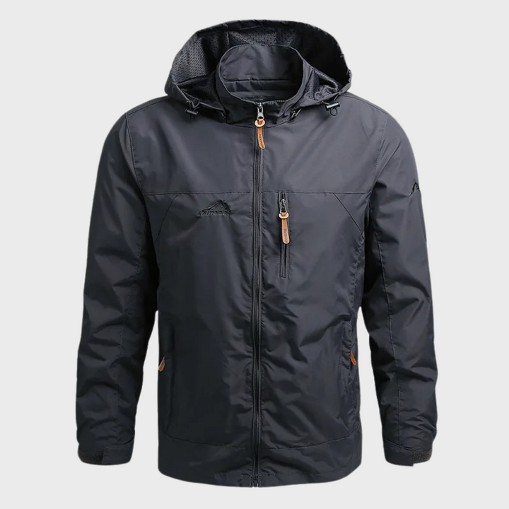 Casual men's hooded windbreaker jacket. Lightweight & weather-resistant, excellent for daily wear & active outdoors.