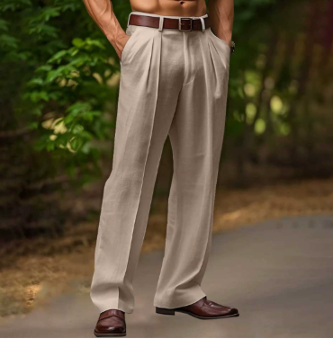 Black men's lightweight summer pants, offering easyfit comfort for warm weather casual activities & versatile styling.