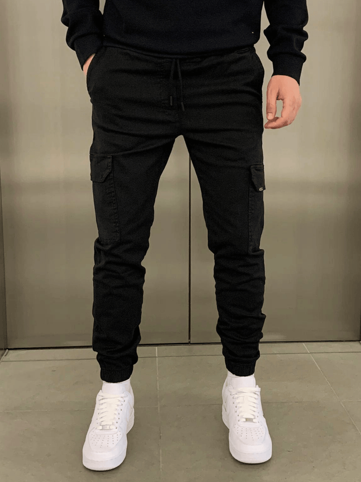 Men's sleek tie-waist cargo trousers. Stylish & comfortable relaxed fit pants for everyday casual wear.