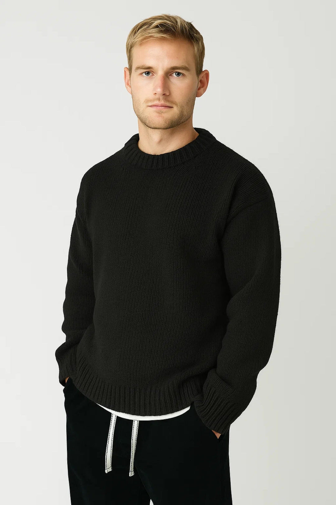 Men's oversized crew neck sweater, relaxed fit. Perfect for casual comfort & effortless fall/winter style.