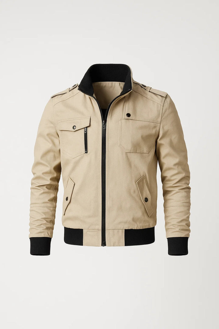Durable men's casual zip jacket for everyday wear, featuring a lightweight design, relaxed fit, and chest pockets.
