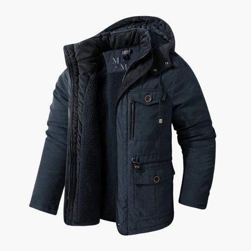 Stylish men's hooded winter outerwear, perfect for daily wear. A versatile cold weather jacket with a modern design.