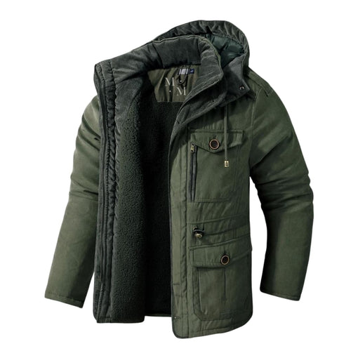 Comfortable men's hooded winter jacket, a versatile fashion choice for cold weather. Essential daily wear outerwear.